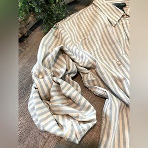 Lauren Ralph Lauren Cream and Blue Striped Button Down Shirt